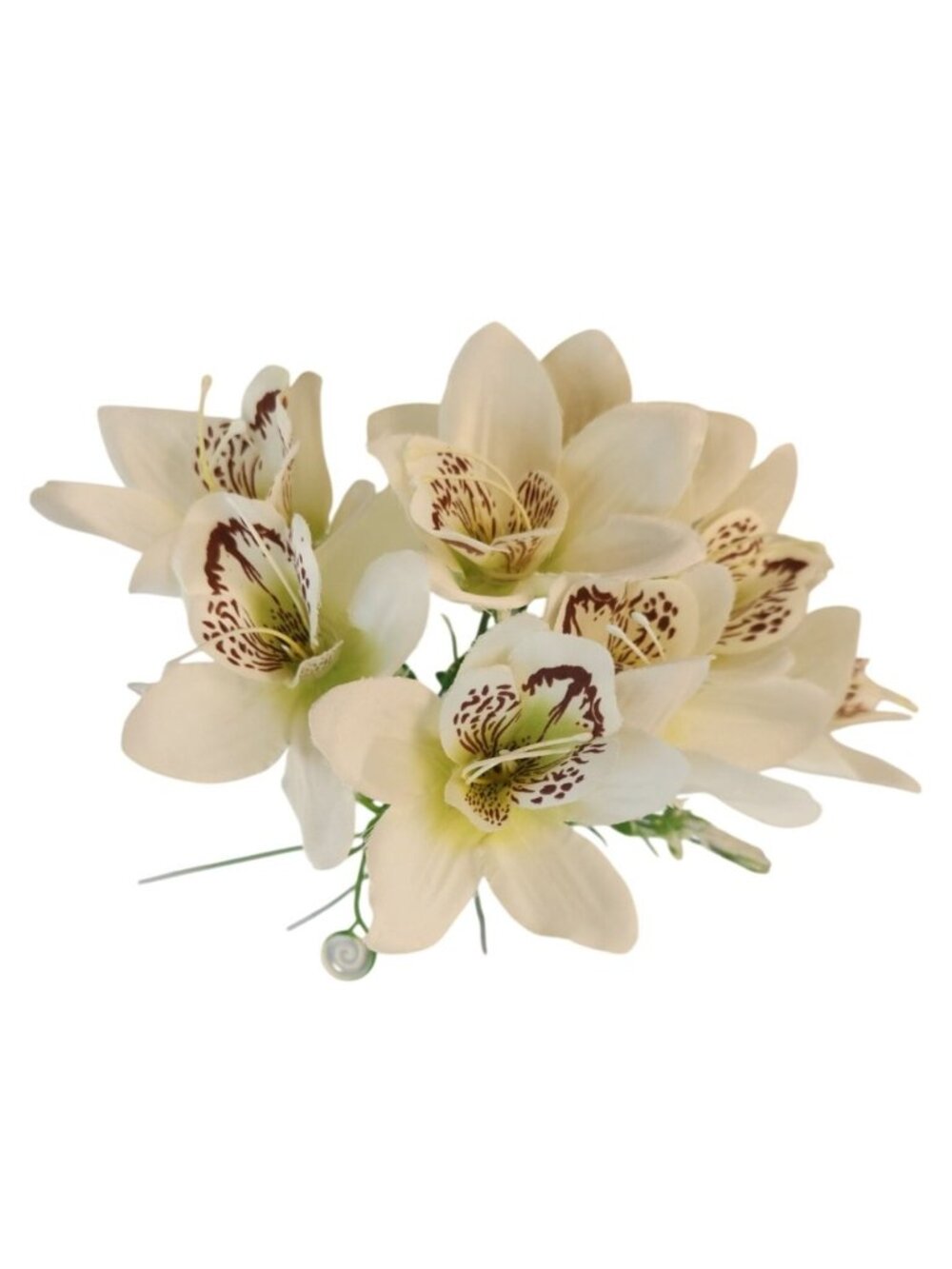 White Orchid Artificial Flowers with Greenery 6 Stem Bundle Faux Silk Wedding Fl